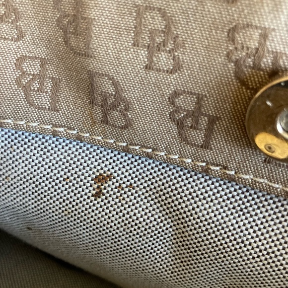 Dooney & Bourke Cream Tan Canvas Signatures Logo Cream Leather Tote Shoulder Bag - Picture 14 of 16